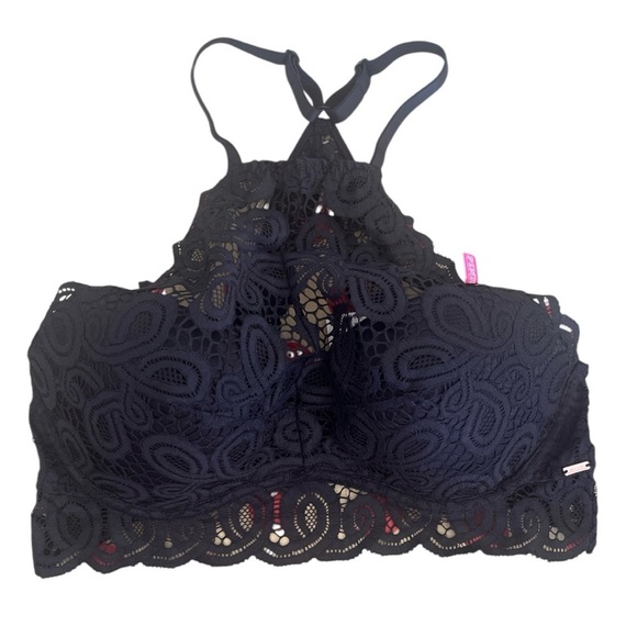 PINK victoria’s Secret Lace Halter Bralette - Black - Picture 1 of 4